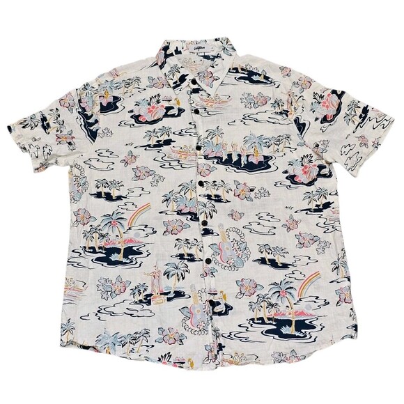 Mens L Aloha Shirt VatPave Button up Hawaiian Island Print Short Sleeve Beach - Picture 2 of 13